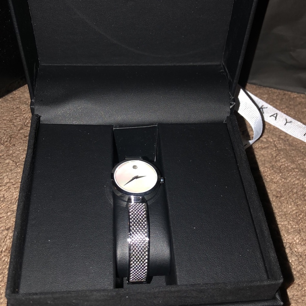 Movado Ladies' Amika Mother Of Pearl Dial Stainless Steel Mesh Bangle - New